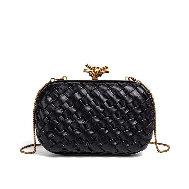 Woven Evening Clutch Bag with Detachable Chain Strap