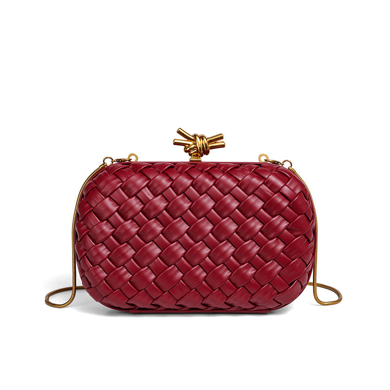 Woven Evening Clutch Bag with Detachable Chain Strap