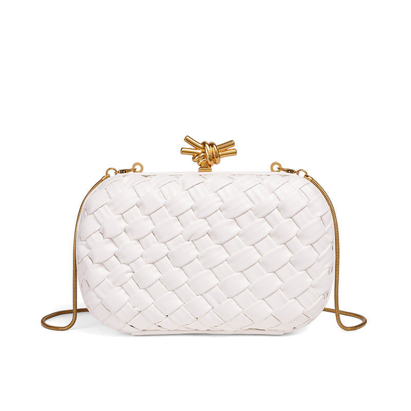 Woven Evening Clutch Bag with Detachable Chain Strap