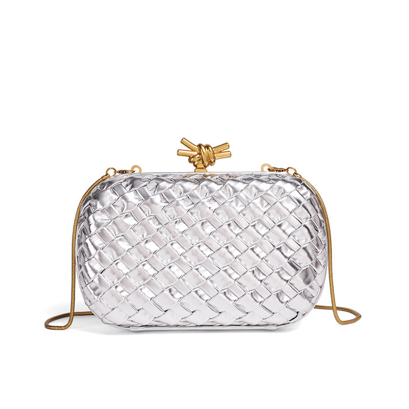 Woven Evening Clutch Bag with Detachable Chain Strap