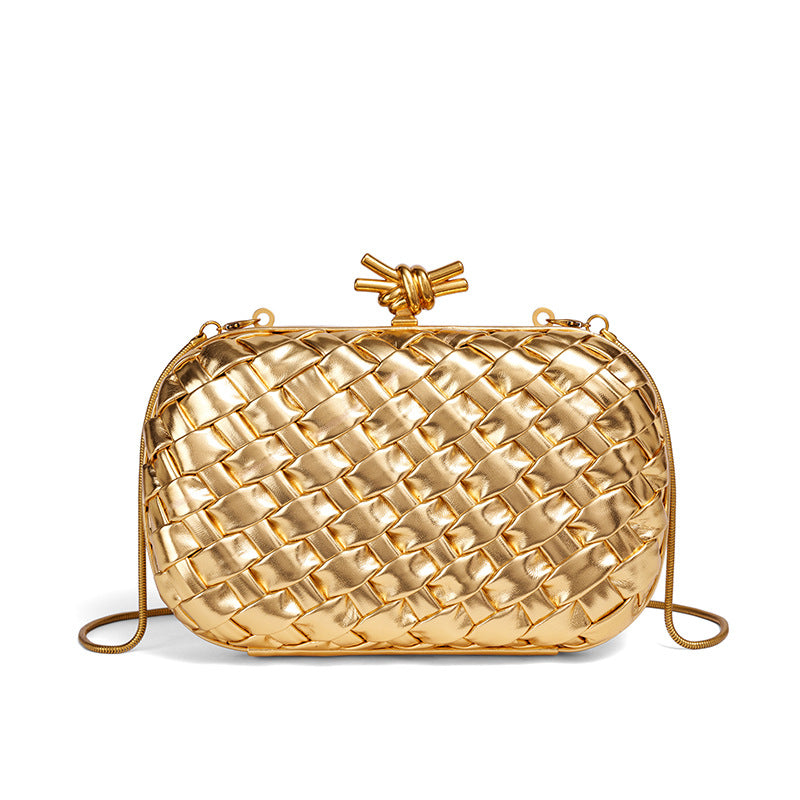 Woven Evening Clutch Bag with Detachable Chain Strap