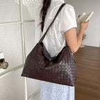 Woven Leather Hobo Bag with Braided Design and Soft Shoulder Handles