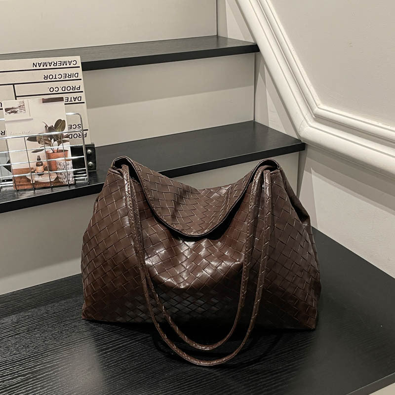 Woven Leather Hobo Bag with Braided Design and Soft Shoulder Handles