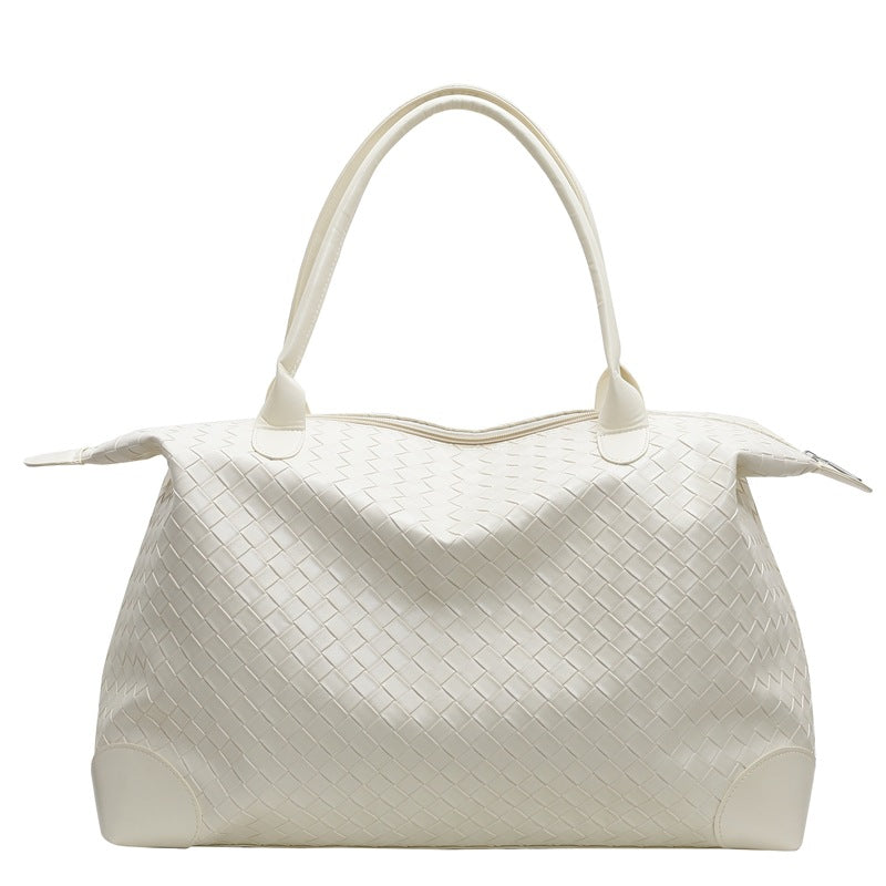 Woven Leather Weekend Bag with Dual Handles and Zip Closure