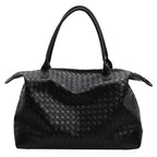 Woven Leather Weekend Bag with Dual Handles and Zip Closure