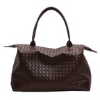 Woven Leather Weekend Bag with Dual Handles and Zip Closure