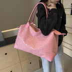 Woven Leather Weekend Bag with Dual Handles and Zip Closure